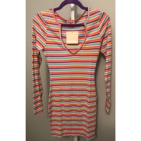 NWT SHOWPO MULTICOLORED STRIPED DRESS - Picture 1 of 3